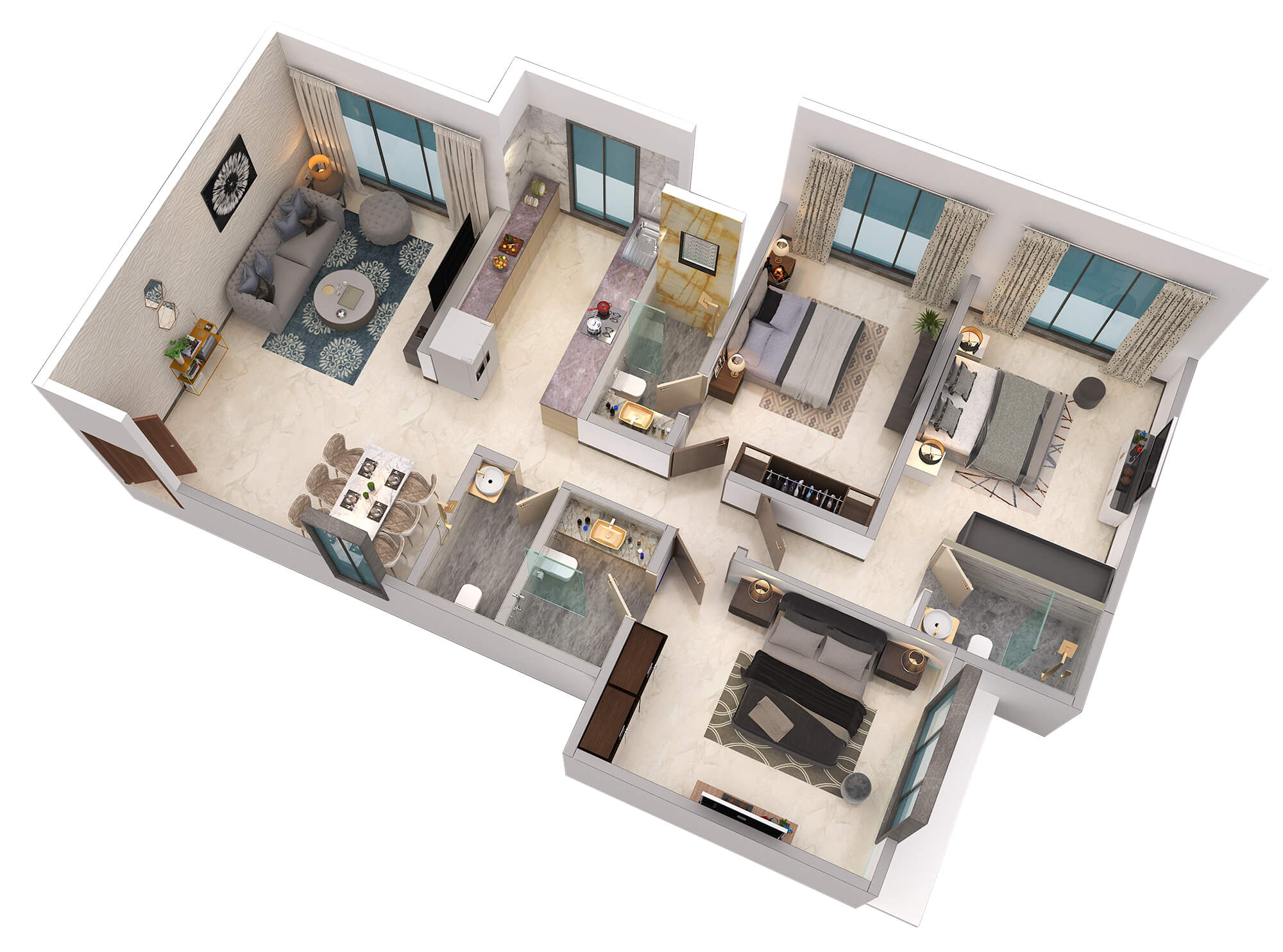 3-BHK—ISOMETRIC-VIEW